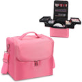 Deciniee Large Pink Makeup Nail Polish Organizer Bag, 4 Tier Professional Makeup Case, Waterproof Nylon, Travel/On-the-go Makeup Storage