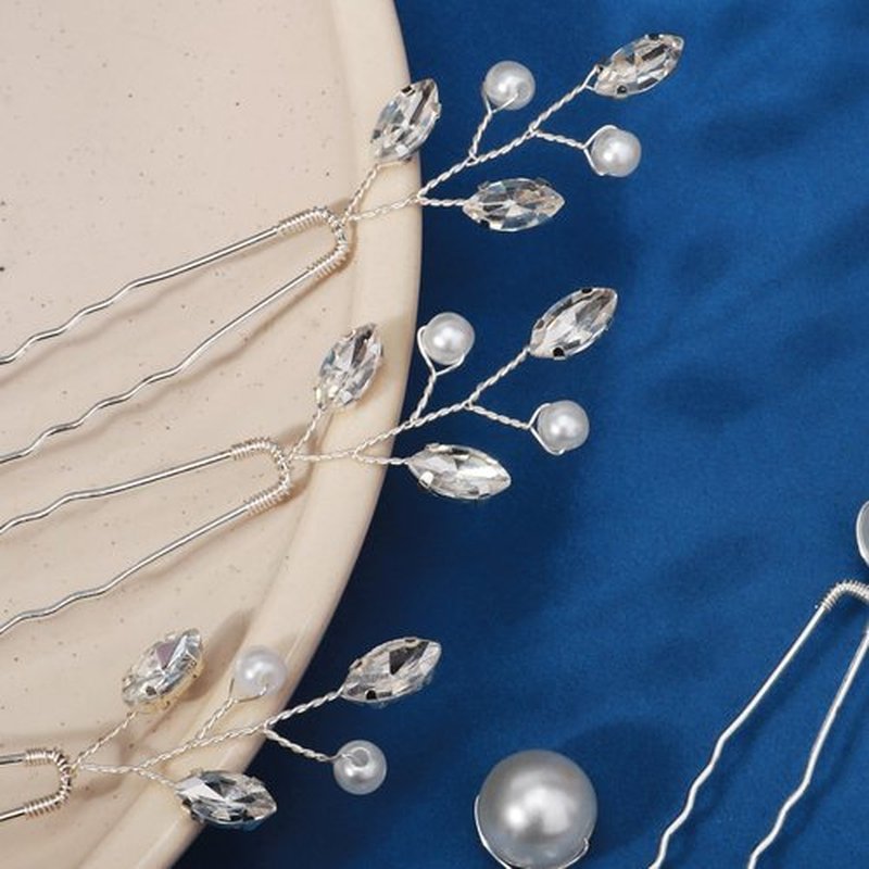 13 Pieces Pearl Crystal Bridal Hair Pins Rhinestone Flower Wedding Hair Pieces Prom Accessory for Women Wedding Hairstyles