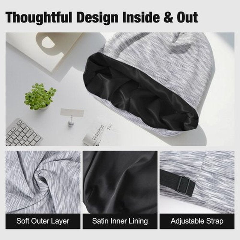2 Pack Silk Satin Hair Bonnet for Men, Adjustable Stay-On Sleep Cap Beanie for Curly Hair, Soft Breathable Night Hat for All Types