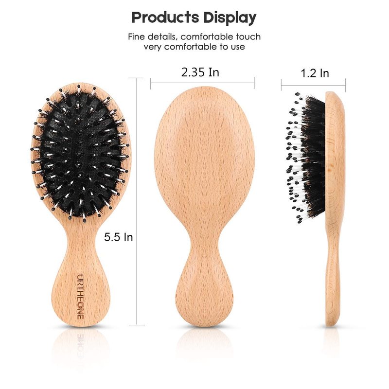 URTHEONE 6 Pcs Hair Brush Mini Boar Bristle Hairbrush, Pocket Travel Small Paddle Hair Brush for Men Women Kids Thick Curly Thin Long Short Wet or Dry Hair Detangle Massage Add Shine