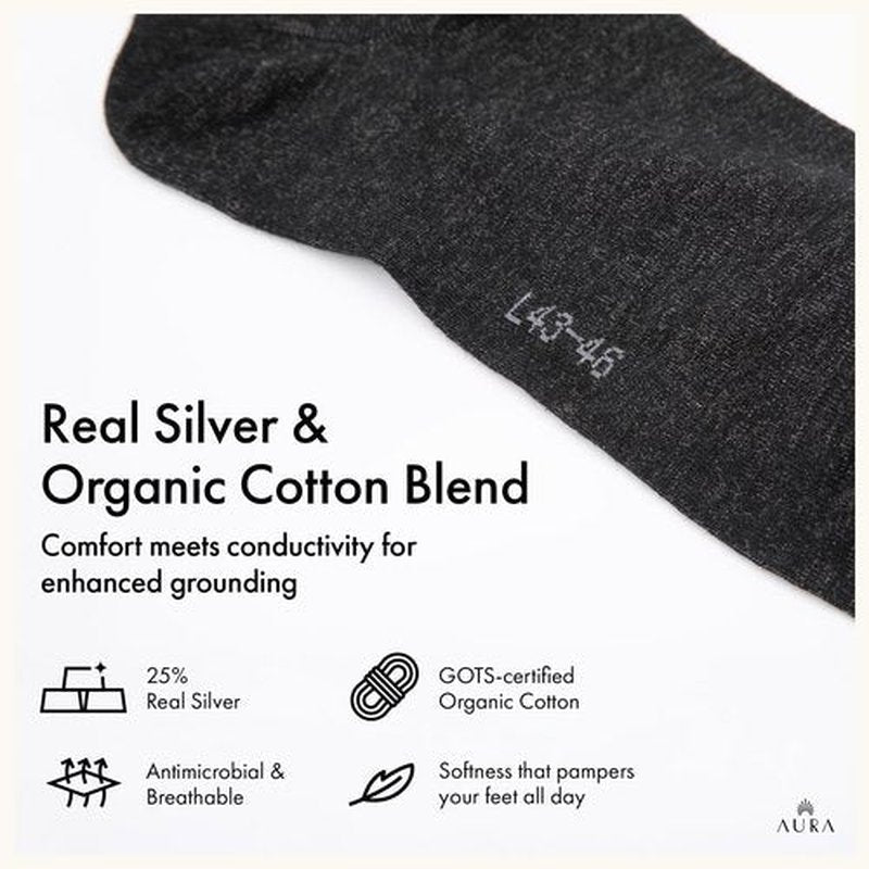 Aura™ Luxury Grounding Socks for Feet - 25% Pure Silver Grounding Socks for Women & Men - Black, Size Large