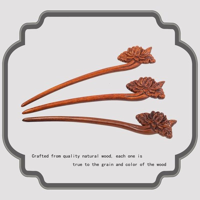 JULIYOOYOO Traditional Chinese Japanese hair sticks, retro wooden hair pins, used for long hair accessories buns, Hanfu Dressing Accessories（lotus flower)