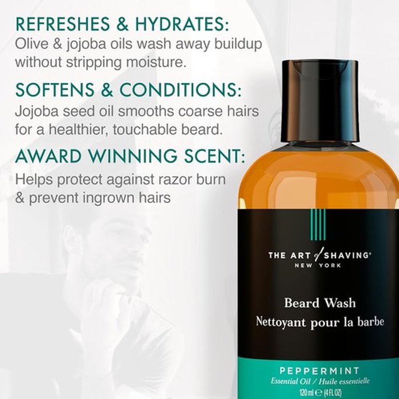 The Art of Shaving Beard Wash - Clean & Softens Beard Hair, Peppermint Scent, 4 Fl Oz