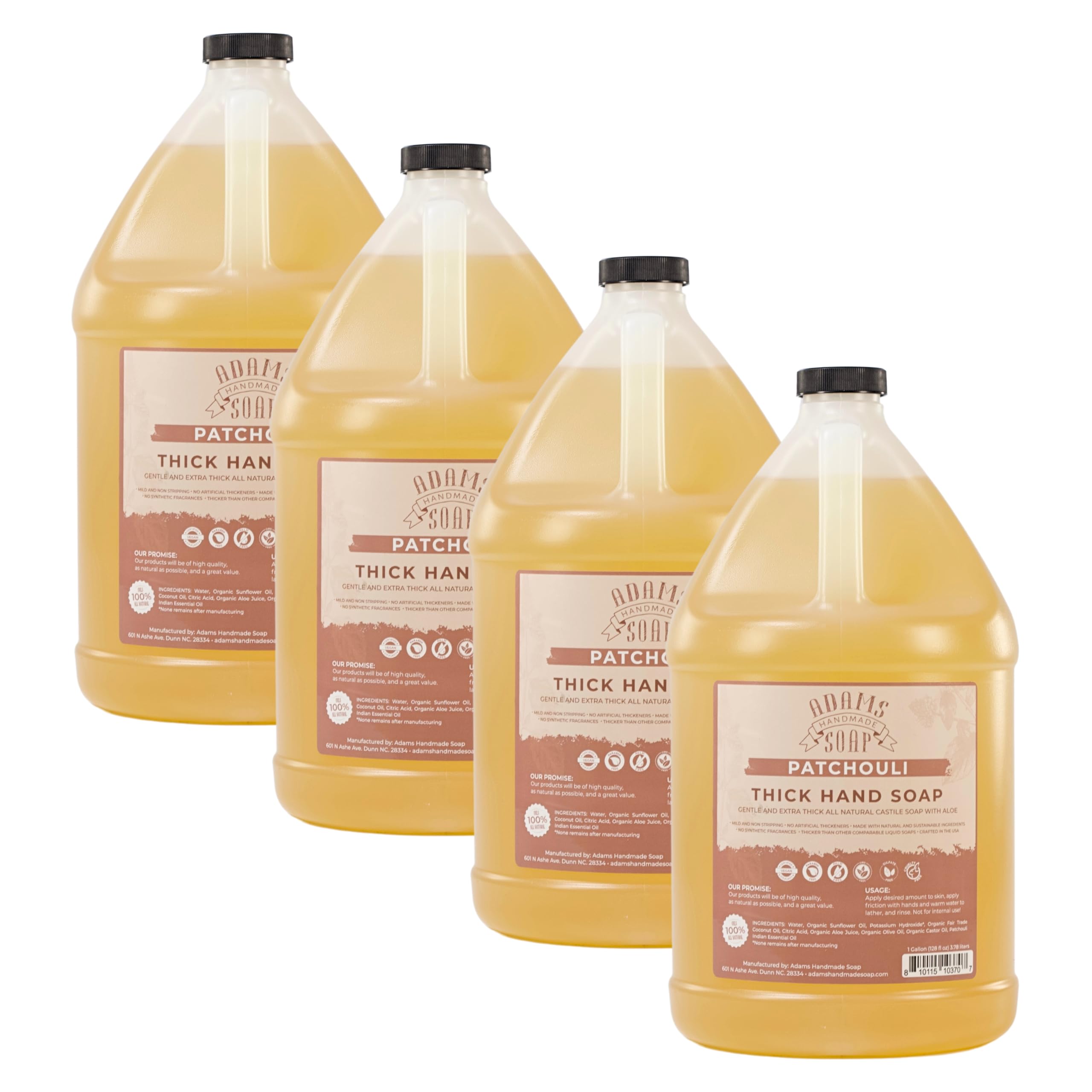 Adams Handmade Soap Thick Organic Castile Liquid Hand Soap 1 Gallon Refill - Patchouli (Pack of 4)