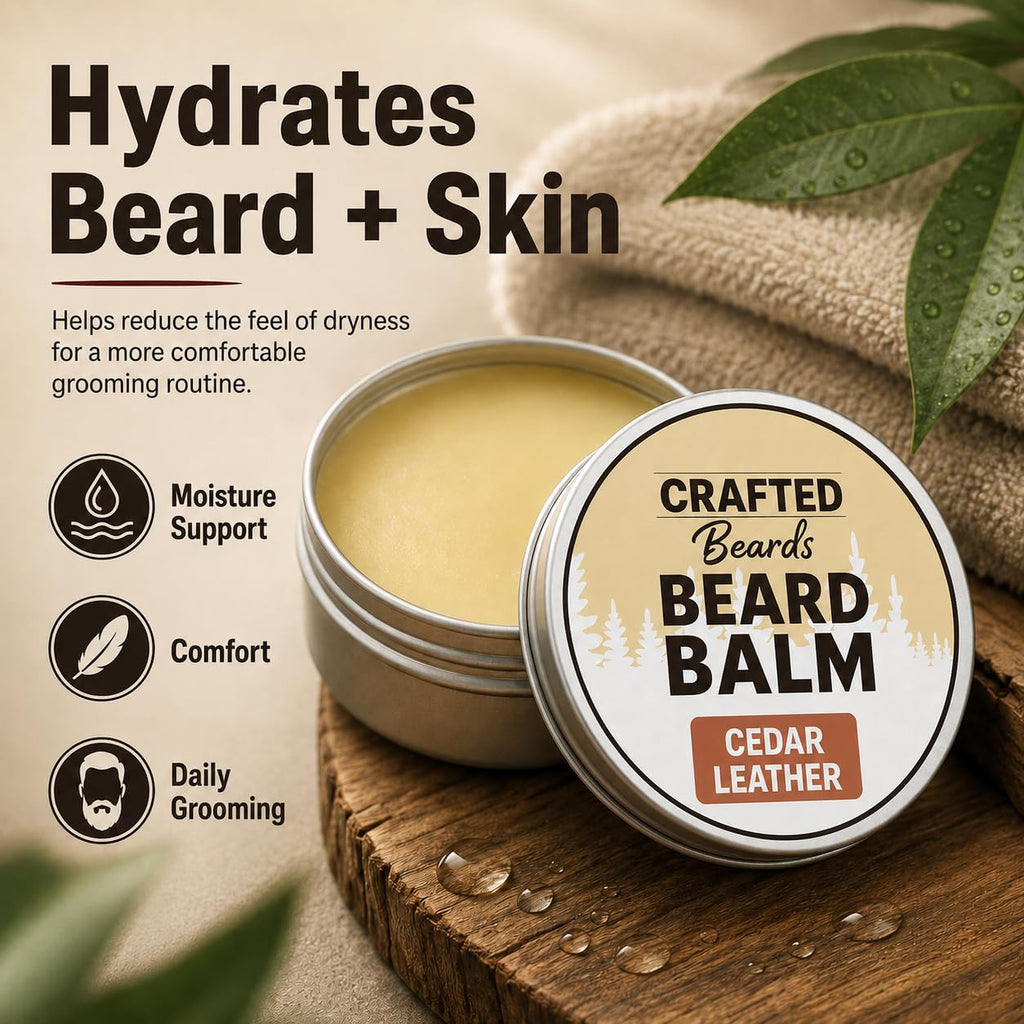 Beard Balm - Cedar Leather Scent - 2oz Tin - Beard Wax - Light Hold - (CL)