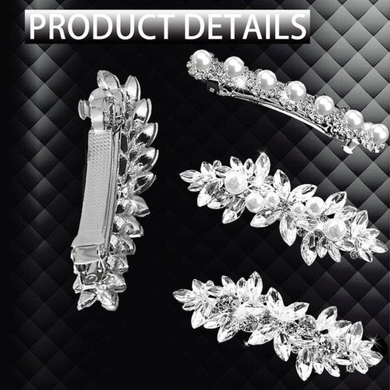 4pcs Rhinestone Pearl Wedding Hair Clips Silver New Bride Bridesmaid Spring Clips French Hairpins Elegant Floral Stylish Accessories Gift for Women Girls