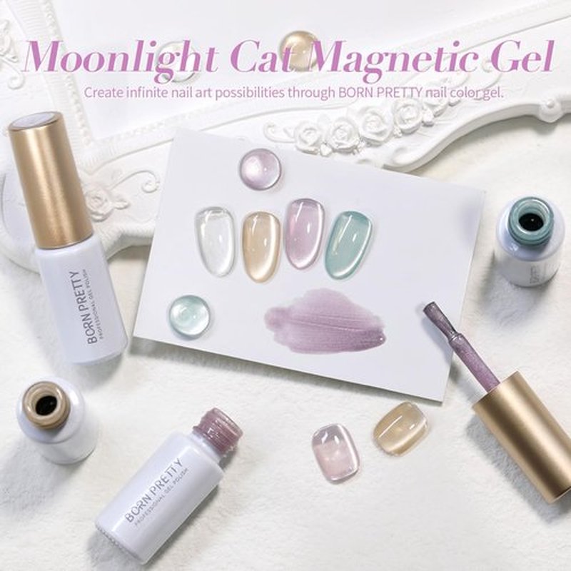 Born Pretty Cat Magnetic Eye Gel Nail Polish Water Light Cat Magnetic Eye Jelly Glass Crystal Gel Polish Glitter Shimmer Auroras Gel Nail Polish LED Gel Nail Art Manicure Kit 4PCS