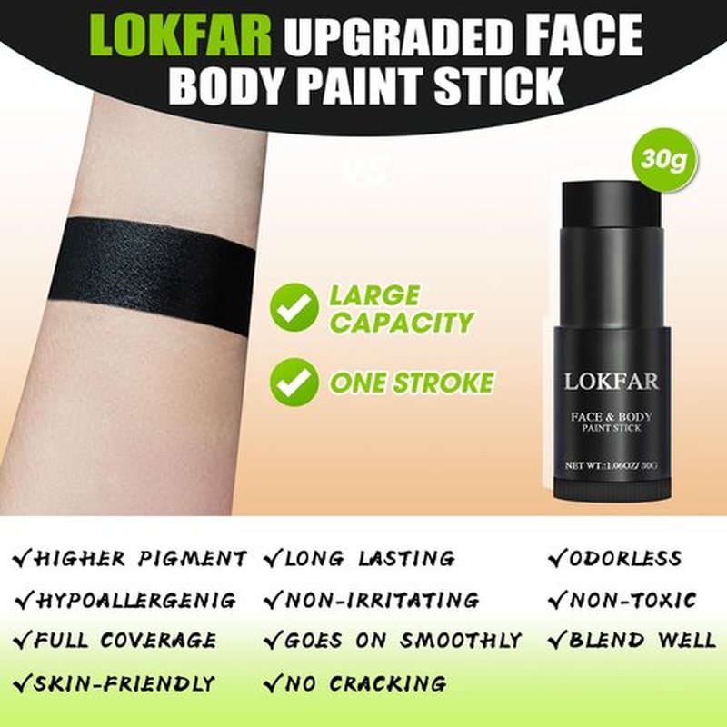 LOKFAR Black and White Face Body Paint Stick, White Foundation Makeup, Eye Black Stick for Sports, Professional Halloween Face Makeup Kit for Mime Zombie Clown Vampire Skeleton Skull Joker Costume