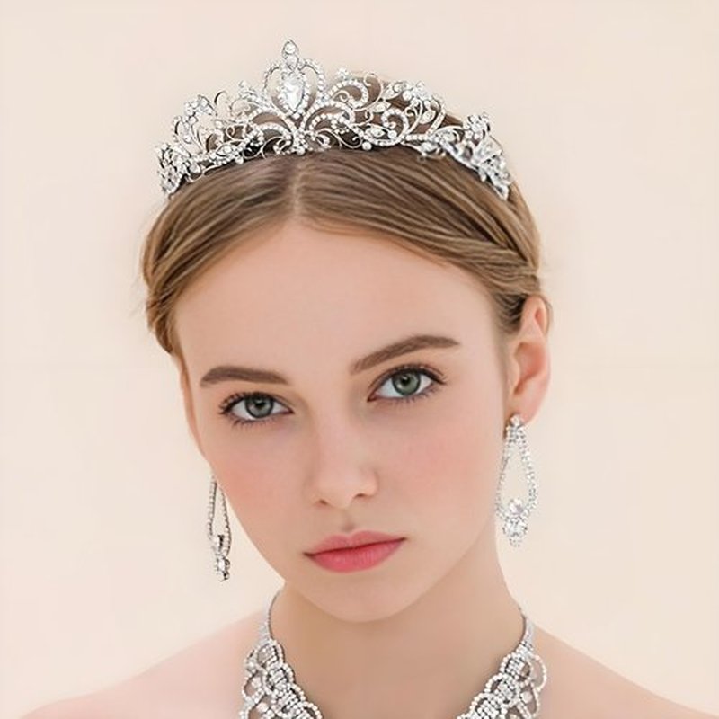Princess Crown for Women, Crystal Queen Tiaras for Girls Bridal Hair Accessories Gifts for Birthday Wedding Prom, Bridal Party, Pageant, Halloween Christmas Costume (A#-Silver 4 Pcs)