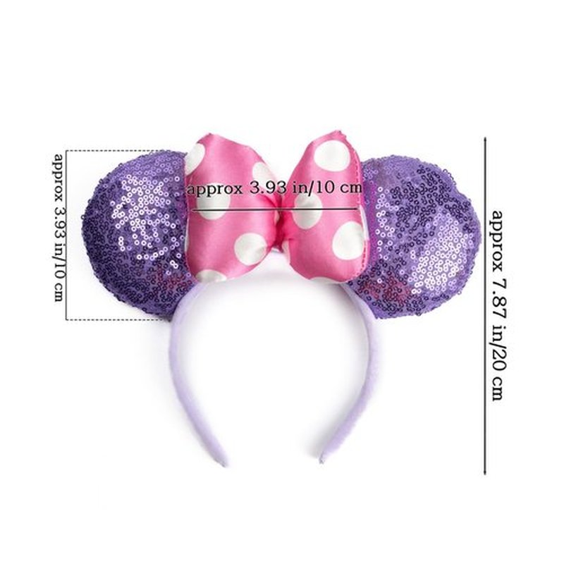 JIAHANG 3D Sequin Mouse Ear Headband, Satin Bow Hairband with Polka Dots, Hair Bow Velvet Headwear for Women Girls