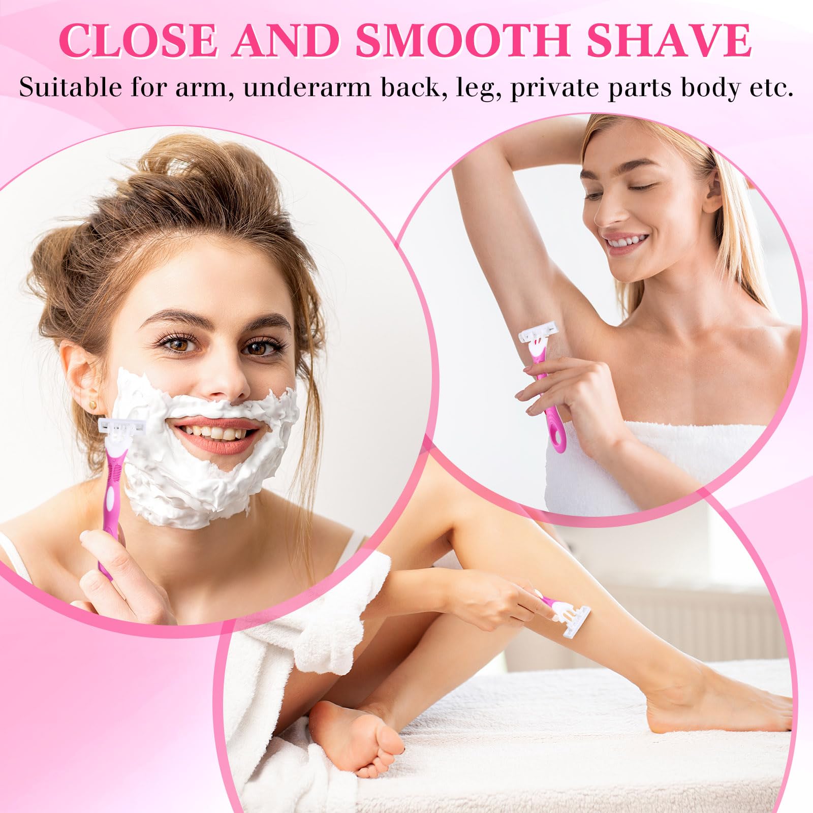 Leriton 96 Count Women's Disposable Razors Blades Bulk 3 Blade Razors for Women Disposable Head Razor Sensitive Skin Razor Comfortable Shave for Bathing Hotel Travel