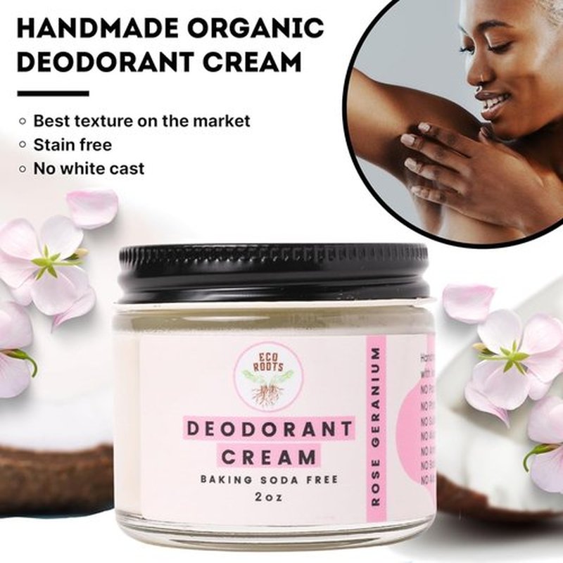 ECO ROOTS Natural Deodorant Cream - Organic, Non-Aluminum Formula | Vegan & Baking Soda Free | Rose Geranium Scent