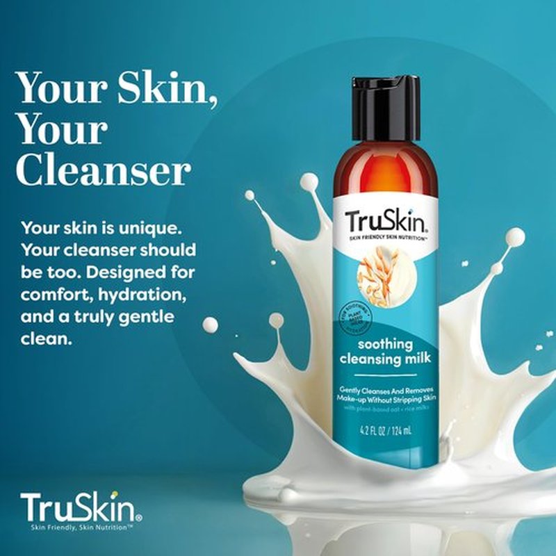 TruSkin Soothing Cleansing Milk - Gentle Facial Cleanser with Rice & Oat Milk, Hyaluronic Acid - Removes Make-Up Without Stripping Sensitive Skin