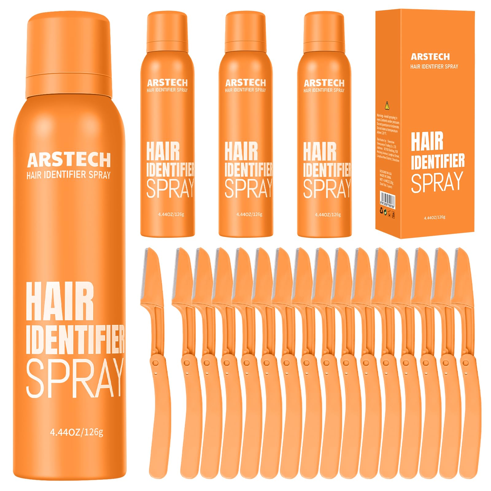 Hair Identifier Spray for Face Shaving Dermaplaning Tool Skin Body Dermaplane Spray for Women with 16 Face Razor Face Shaver Kit Facial Hair Removal Dermaplane Razor for Women Face (Orange 4 Pack)