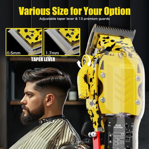 Tuanchuanrp Professional Hair Clippers for Men, Cordless Barber kit for Hair Cutting & Grooming, Hair Clippers Set for Barber Haircut with LED Display 8 Fade Taper Combs(Yellow)