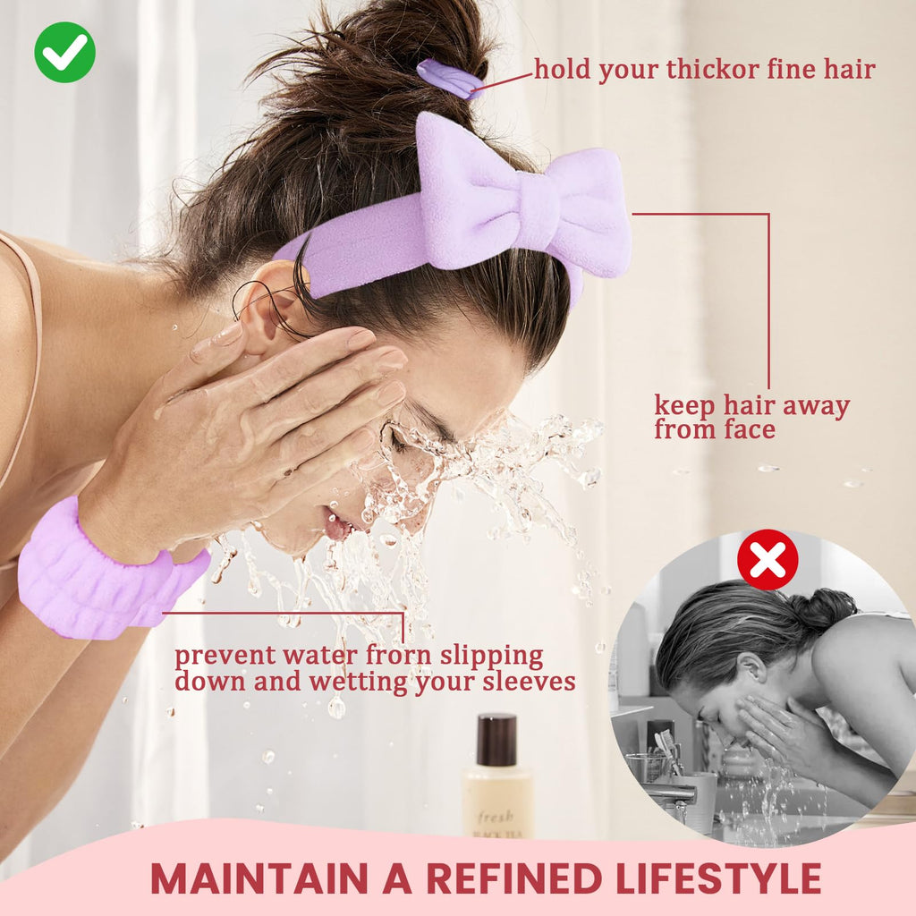 Xiuying Feng 16 Pcs Skincare Headband Set, Face Washing Headband with Wristbands, Hair Claw Clips & Hair Ties, Spa Headbands for Women Girls, Perfect for Facial, Makeup, Shower, Gift Ready Box
