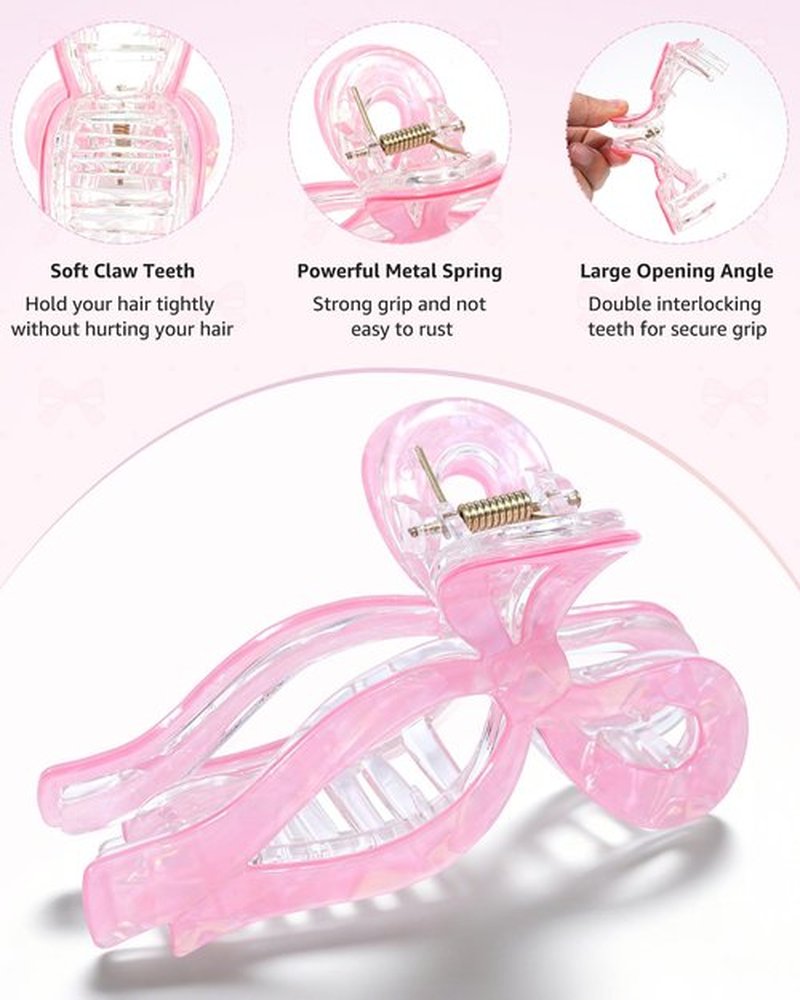 4 PCS Acrylic Bow Hair Clips for Women Bow Cute Claw Clip 4.3" Large Hair Claw Clips for Thick or Long Hair Bows Jaw Clip