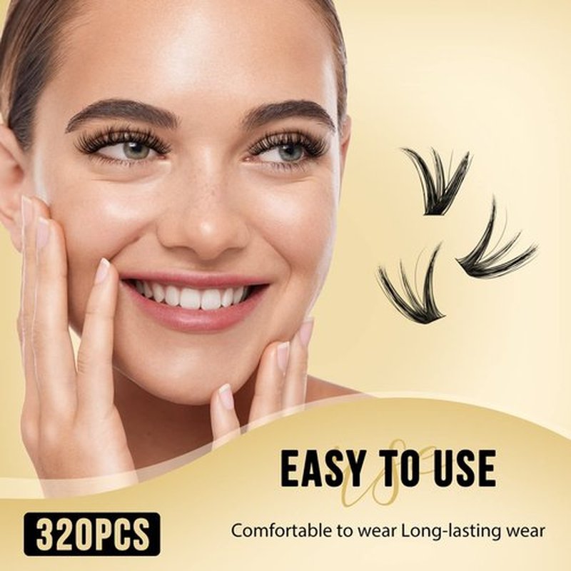 QUEWEL Lash Clusters 320Pcs Cluster Lashes 50D D Curl Lash Cluster Eyelash Extensions Mix9-16mm Individual Eyelashes Clusters Wispy Lash Clusters Thin Band Soft to Use at Home(50D D Mix9-16)