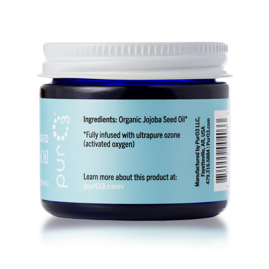 PurO3 Ozonated Jojoba Oil – Pure, Natural, Organic Skincare for Face & Body – Oxygenated Healing Lotion, Moisturizer & Beauty Cream in a Glass Jar – O3 Therapy Salve, 2 oz