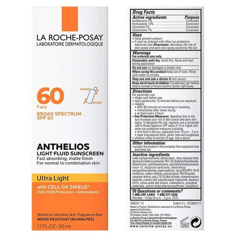 La Roche-Posay Anthelios SPF 60 Light Fluid Facial Sunscreen - Oil-Free, Travel Size 1.7 Fl. Oz.