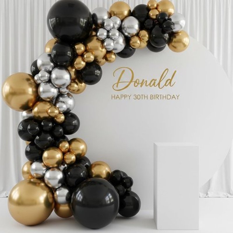 RUBFAC Black and Gold Balloons - 129-Piece Latex Balloon Garland Kit for Weddings, Graduations & Birthdays