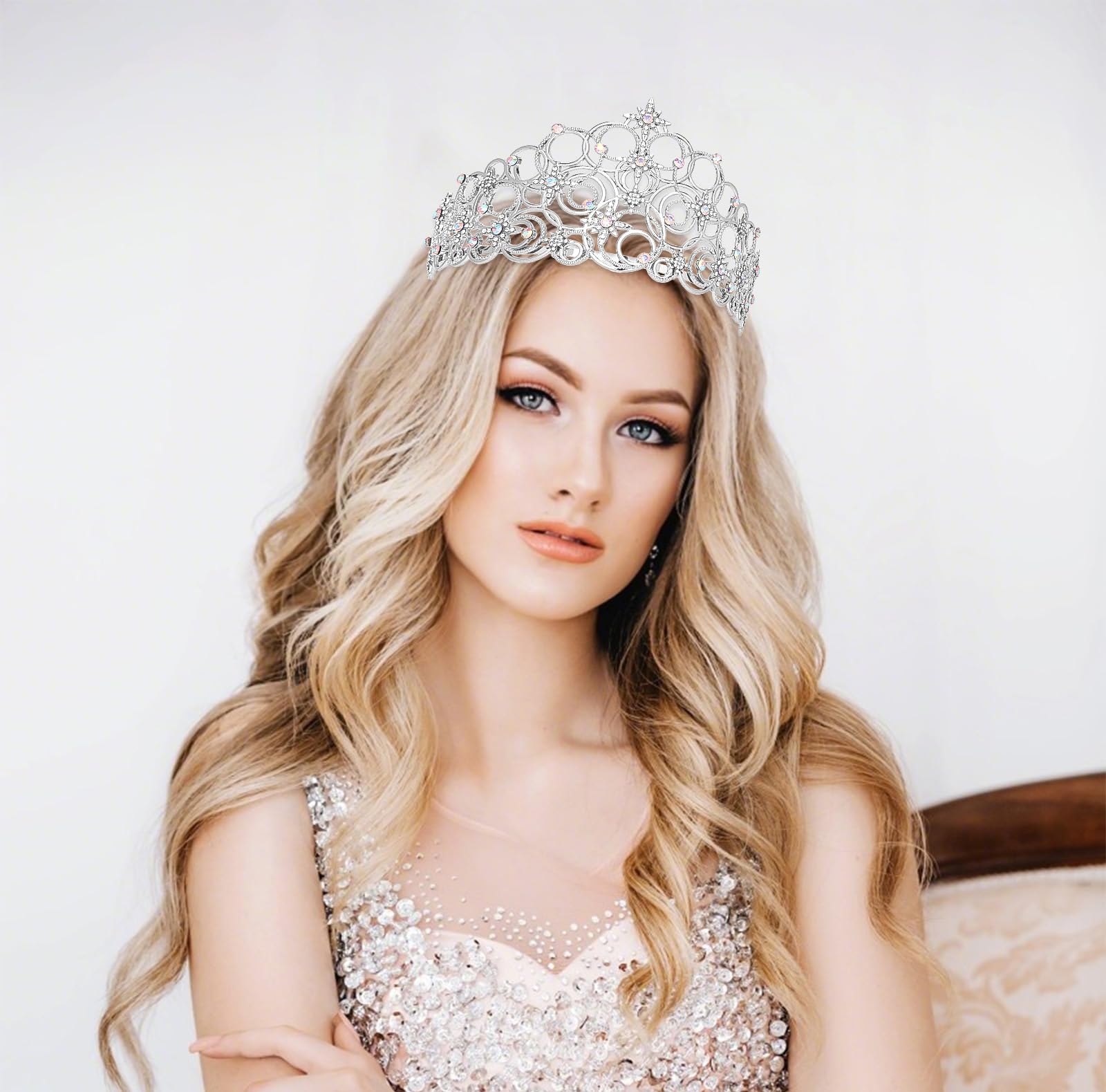 Uintoon Princess Crown Tiaras for Women Girls, Silver Bubble Tiara Crystal Queen Crown Headband, Prom Birthday Party Wedding Halloween Costume Accessories for Women