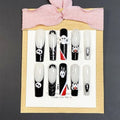 Extra Long Square Handmade Nails with Glue,Goth Press on Nails Halloween False Nails with Skull Charms Acrylic Full Cover Reusable Nails Muti-Layer Gel Nail Press ons for Women (Size S)