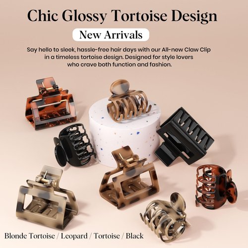 Oeusnael 8 PCS Medium Hair Clips for Women Girls - 2 Styles Rectangle and Double Row Teeth Small Claw Clips for Thin Thick Hair, Strong Hold Jaw Clips Stylish Leopard Print Hair Accessories, Tortoise