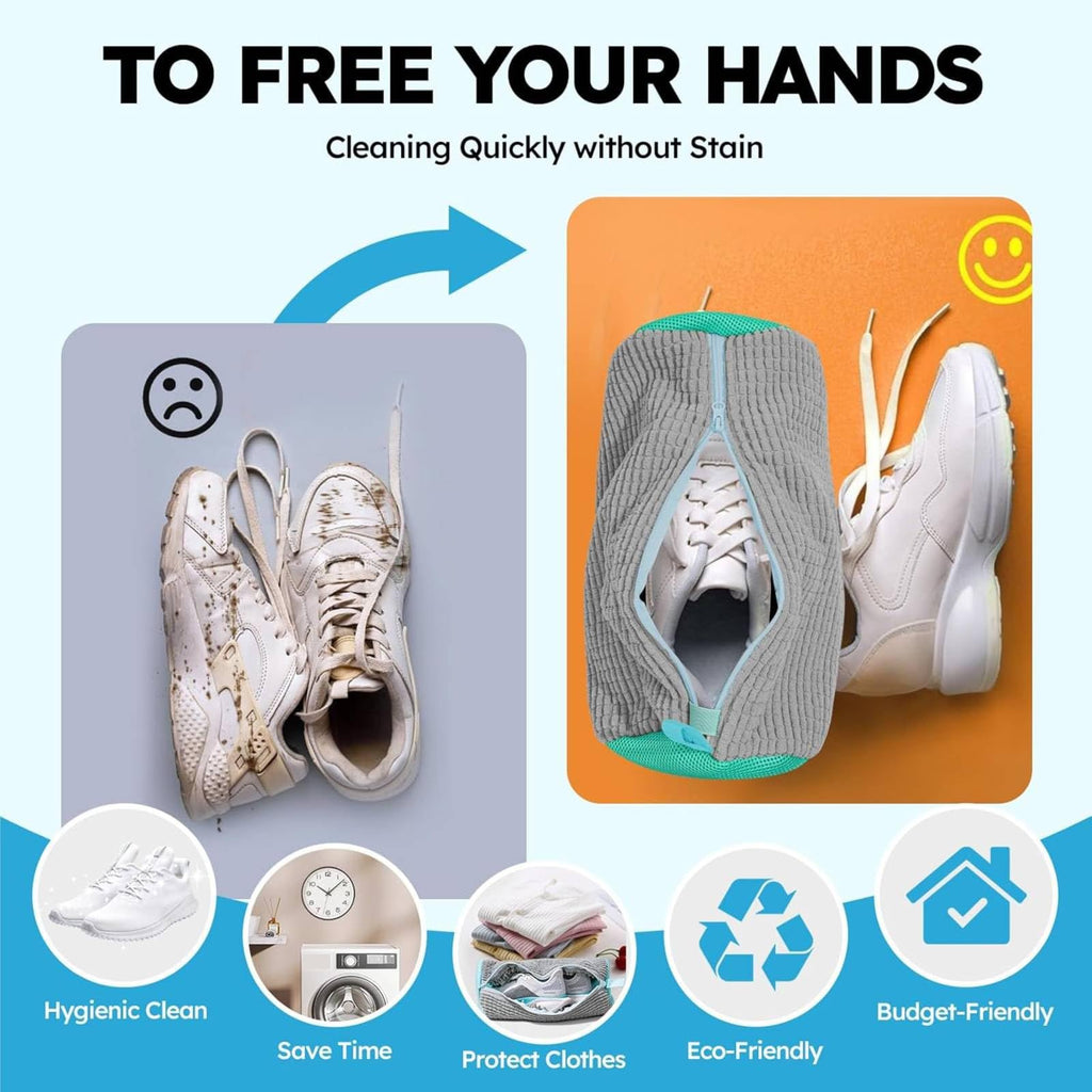 Shoe Washing Machine Bag for Cleaning, 2 360°Protect Sneaker Laundry Bag for Shoes Reusable Durable Fibers Adjustable Washer Bag with Zipper for Tennis Gym Sneakers Shoe Dryer (Grey)