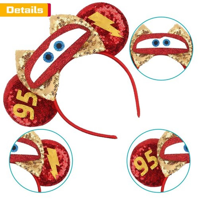MADO red car mouse ears headband for kids boys girls adults women, Park mini ears headbands for kids adults (red car)