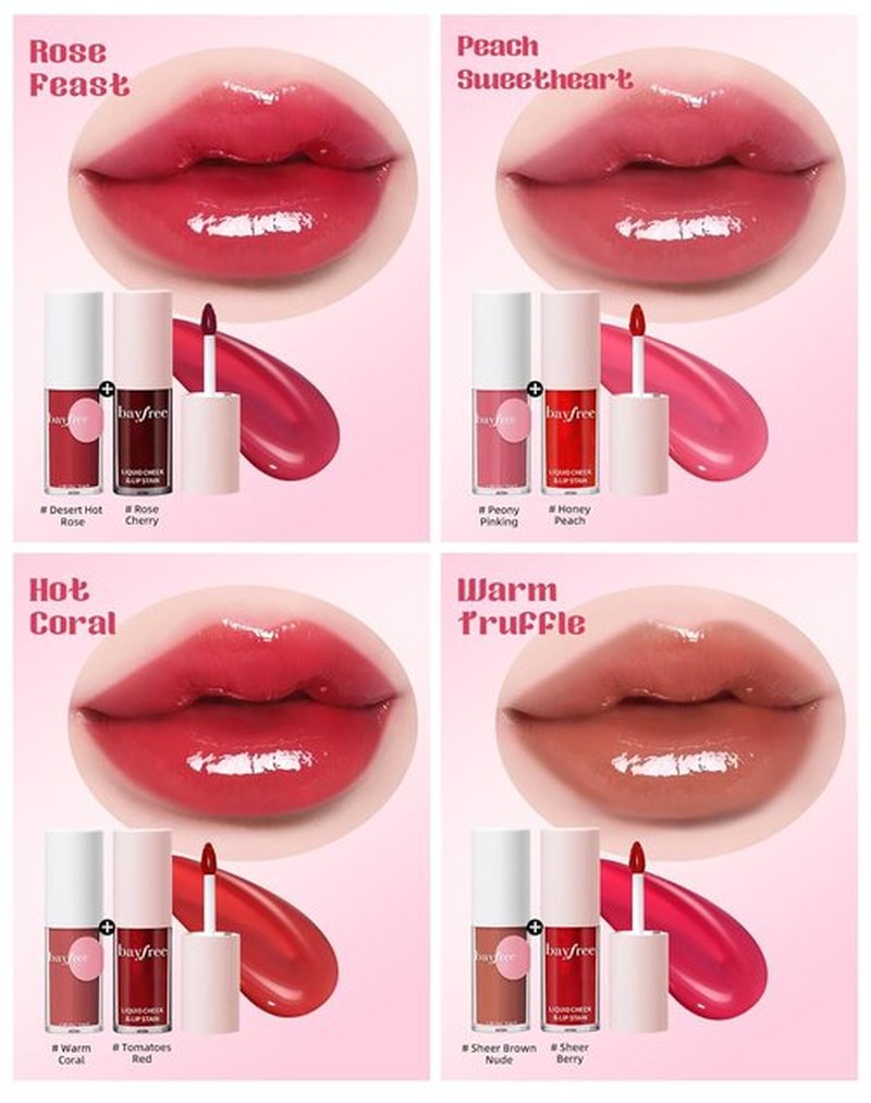 Bayfree Tinted Lip Oil & Stain Set - Waterproof, Long-Wearing Korean Makeup | High-Shine, Moisturizing 2-in-1 Tint for Dry Lips, Vegan & Cruelty-Free