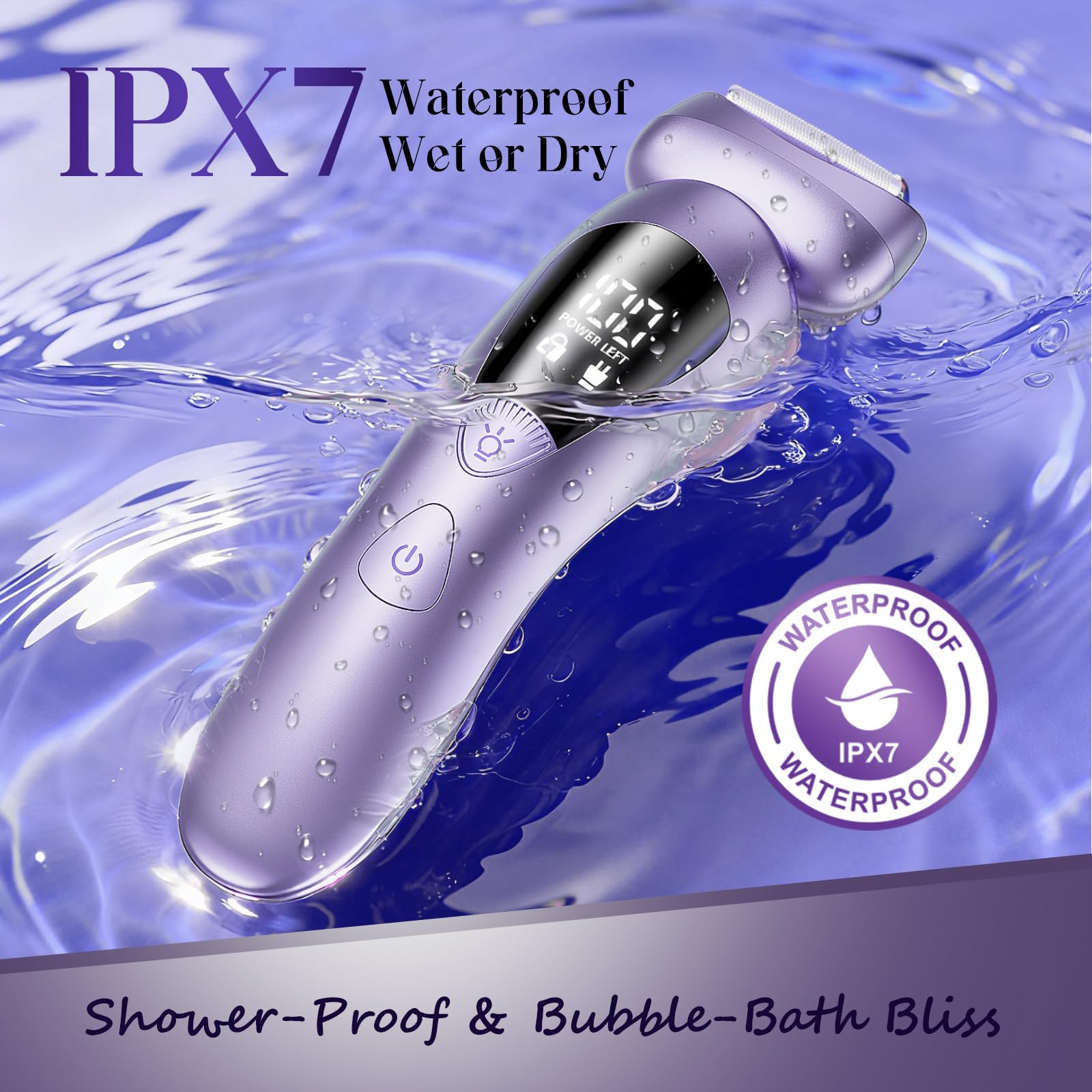 rategist Cordless Electric Razors for Women: Rechargeable Painless Bikini Trimmer for Body Hair - 𝐈𝐏𝐗𝟕 𝐖𝐚𝐭𝐞𝐫𝐩𝐫𝐨𝐨𝐟 Shaver with 𝐋𝐄𝐃 𝐃𝐢𝐬𝐩𝐥𝐚𝐲 for Face/Underarm/Leg Deep Purple