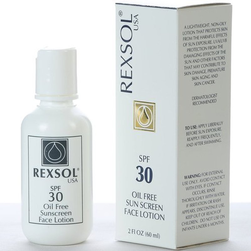 REXSOL SPF 30 Oil-Free Sunscreen Face Lotion - Broad Spectrum UVA/UVB Protection with Vitamins C, E & A | 60 ml / 2 fl oz
