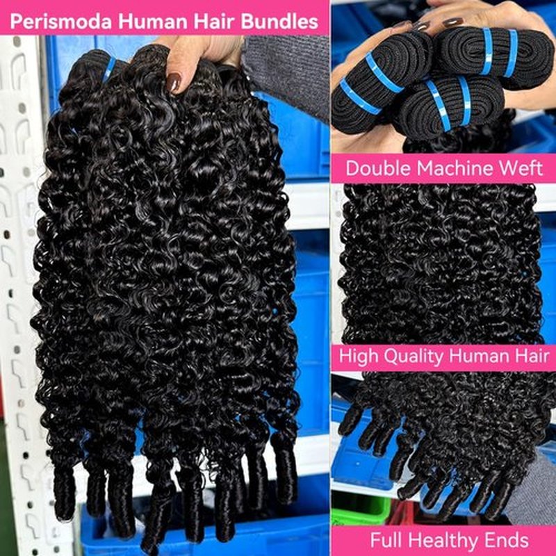 PerisModa Burmese Curly Bundles Human Hair 100% Unprocessed 12A Brazilian Virgin Burmese Curly Hair Bundles 16 18 20 Inch 3 Bundles 3C4A Kinky Curly Weave Human Hair Extensions with Spiral Curly Ends