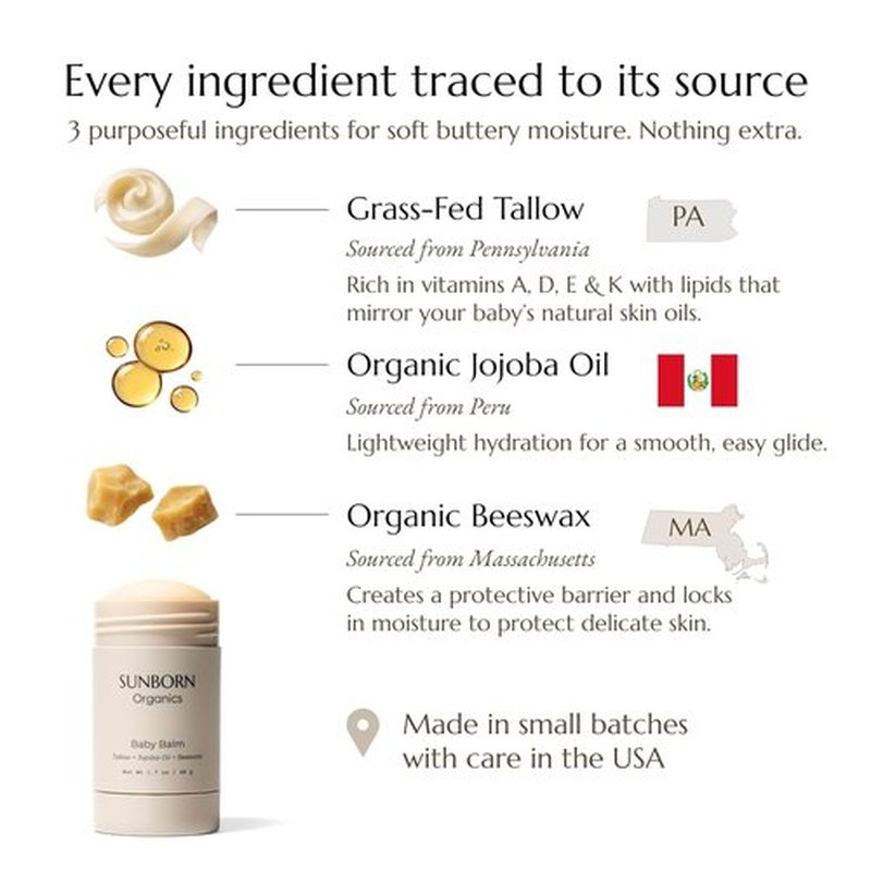 Baby Balm - Natural Moisturizing Stick for Eczema Relief & Diaper Rash | Grass-Fed Tallow, Organic Jojoba, Beeswax | Lab Tested & Baby-Safe, Made in USA