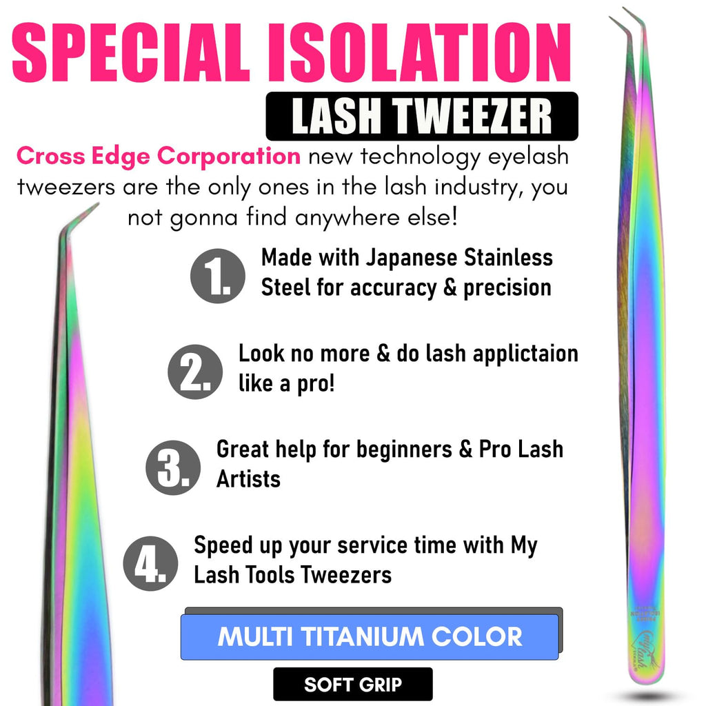 My Lash Tools Eyelash Extension Curved Degree Tweezers for Isolation Lash Extensions 14cm, Best for Individual Isolation & Classic Lashes Japanese Stainless Steel Eyelash Twisers (Rainbow 2)