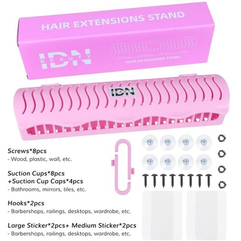 IDN BEAUTY Hair Extension Holder Stand for Styling, 4 Installation Modes With Tool, Hair Extension Holder Designed to Securely Hold Your Extensions for Washing, Styling, Packing and Storing (rose)