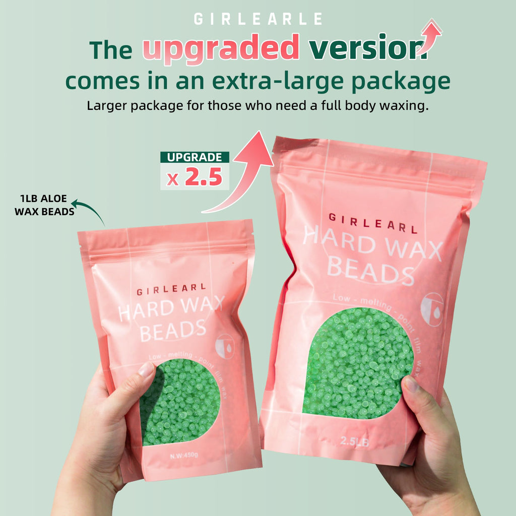 GIRLEARLE 2-Pack Hard Wax Beads, 2.5lb Aloe for Brazilian Bikini & Sensitive Skin, 2.5lb Rose for Face & Body, Legs, Eyebrow, Facial Coarse Hair