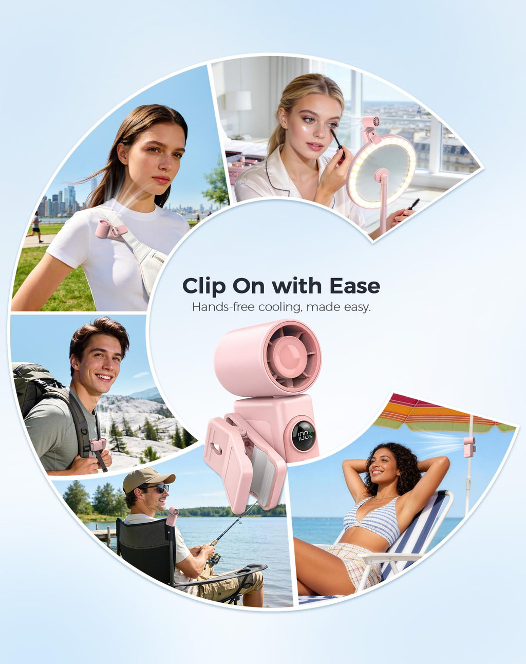 Hotsales Clip-On Portable Fan, 13500 RPM High-Speed Rechargeable Handheld Mini Fan, LED Display, 360° Rotating Detachable Clip, Stroller Fan for Baby, Travel Essentials, Summer Gifts for Women and Men