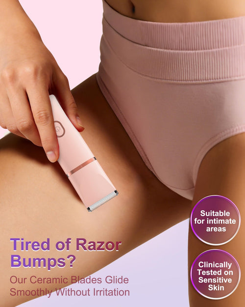 2-in-1 Bikini Trimmer for Women, Waterproof Painless Body Shaver for Legs, Underarms, Bikini Line with Narrow & Wide Ceramic Blades, 3 Combs, USB Rechargeable, Travel Friendly Gift for Women,Pink