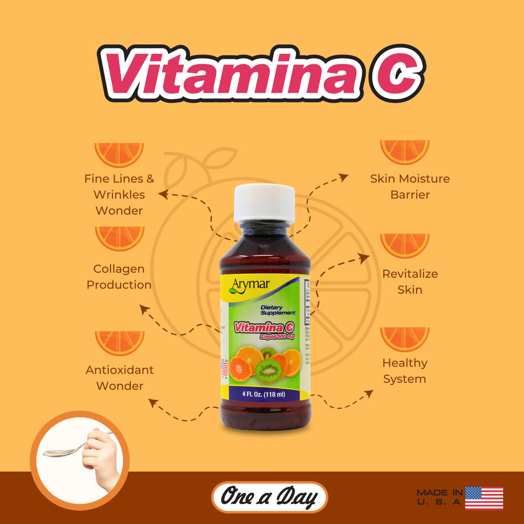 Arymar Vitamin C for Adults, Immune Support, Antioxidant, Orange Flavor (4 Fl Oz/Pack of 1)