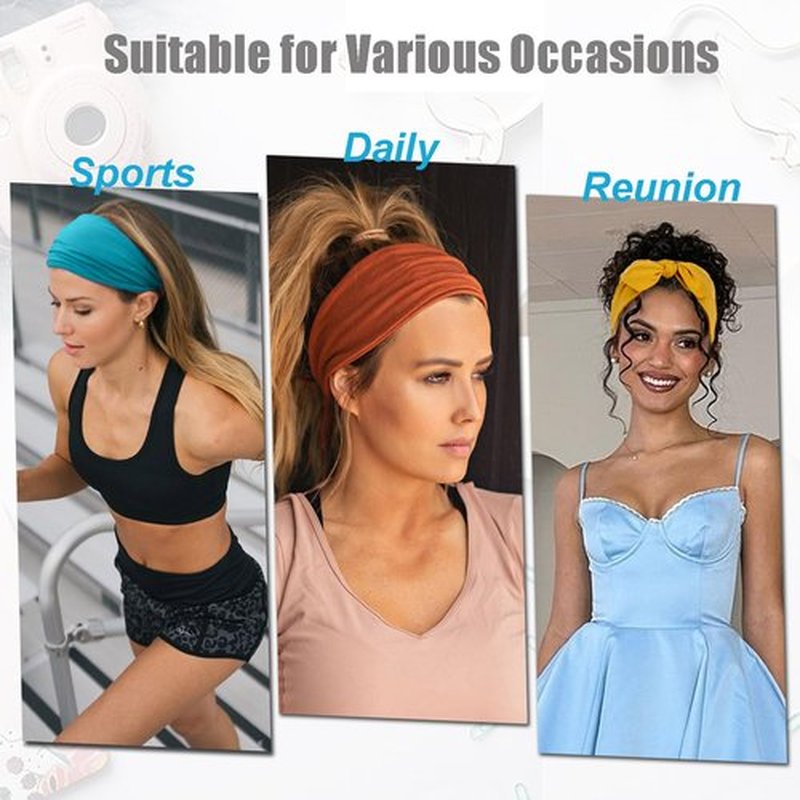 TuTive 4 Pieces Knotted Adjustable Headbands for Women Black Headbands Elastic Non-Slip Fashion Hair Bands for Workout Sports Running Yoga