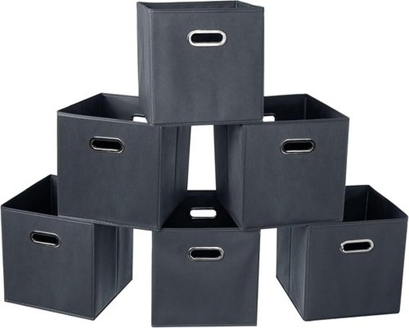 Skiennix Fabric Cube Storage Bins - Foldable Organizer with Dual Handles | Set of 6, Gray