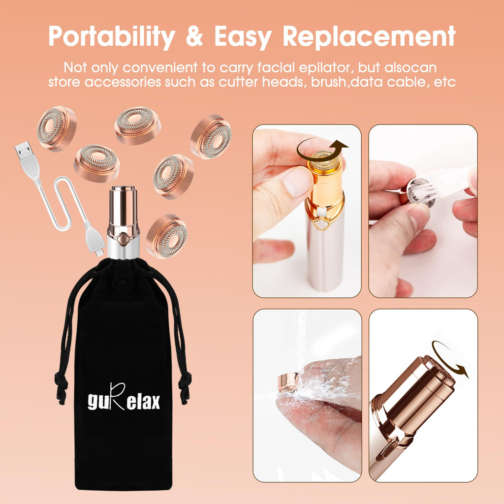 Replacement Heads for Flawless Facial Hair Remover,Gen 2 Replacement Blades for Finishing Touch Flawless Hair Removal, 6 Count 18k Gold Heads with Storage Bag