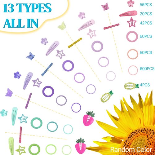 826PCS Elastic Hair Ties, IKOCO Hair Bands Colorful Hair Accessories for Girls with Hair Clips