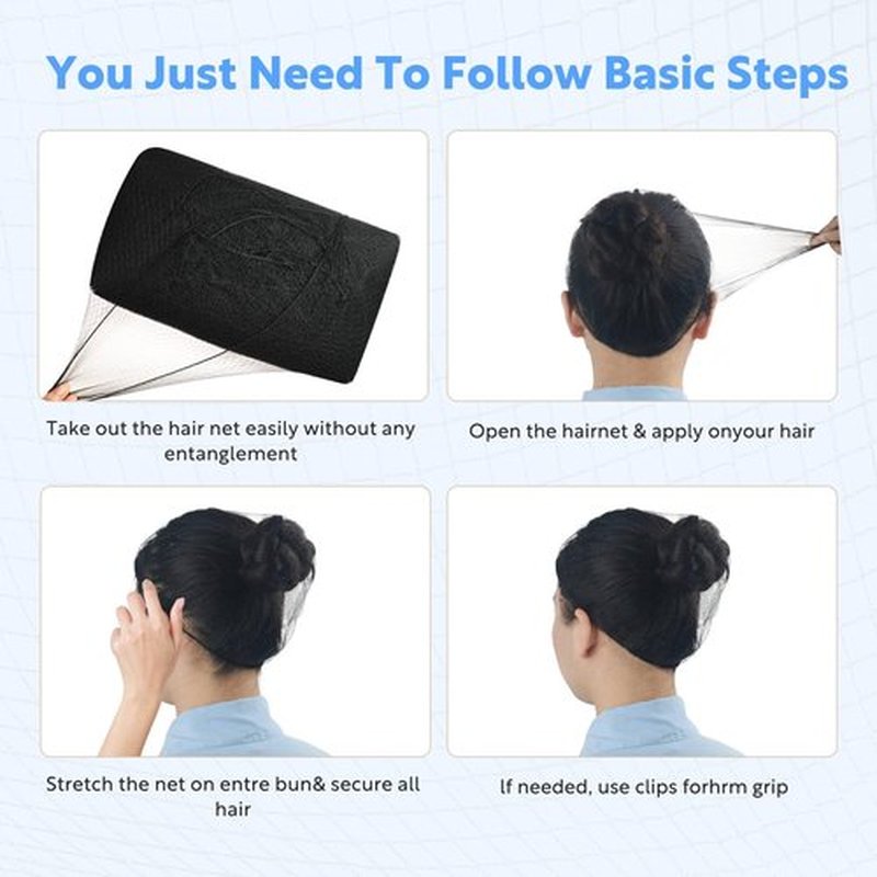 150Pcs Hair Net Black Set - 24 inches Invisible Elasticity Elastic Mesh Nylon Hair Net 144 Pcs - Kitchen Food Service Worker, Ballet Bun,with 10pcs U Shaped Hair Pins 2.4inch