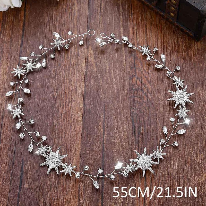 Unicra Star Rhinestone Bride Wedding Vine Gold Bridal Hair Piece Crystal Hair Accessory for Women and Girls (21 Inches) (Silver)