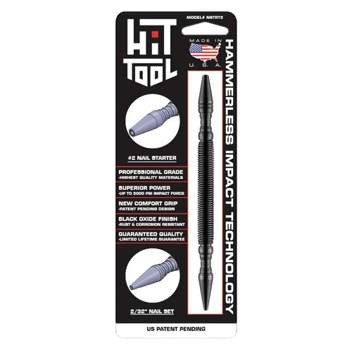 HIT Tools Dual-Tip Nail Starter & 2/32" Nail Setter – Spring-Loaded Hammerless Punch for Trim, Molding & Fine Carpentry – Compact, Rust-Resistant, Made in USA
