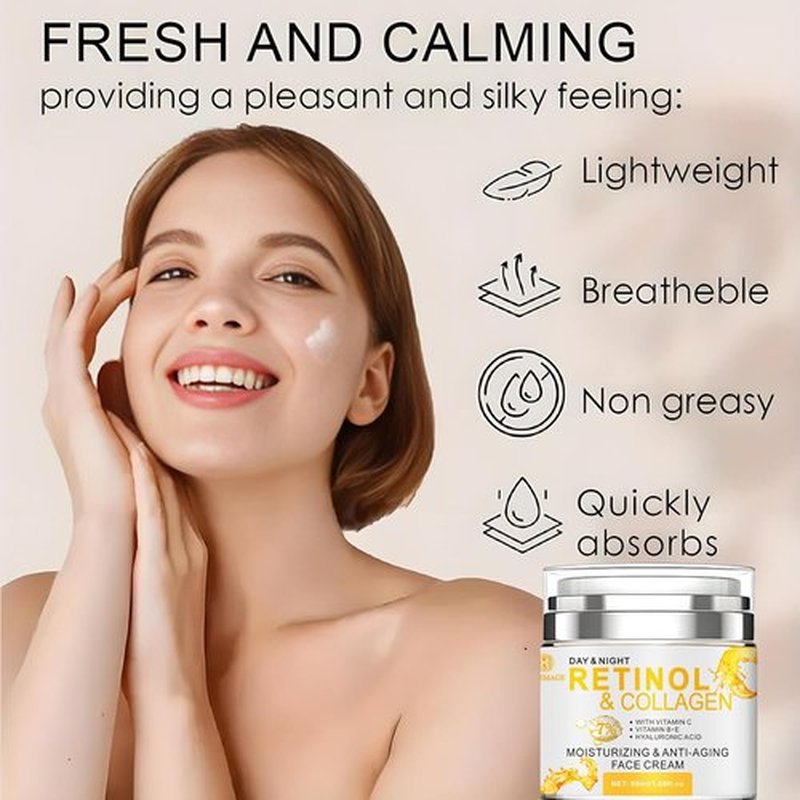 Rosemage Collagen Face Cream - Anti-Aging Retinol & Hyaluronic Acid Moisturizer, 1.69 Fl Oz