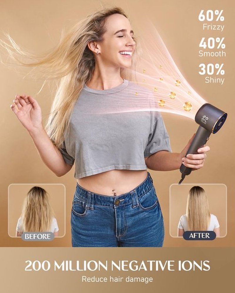 Fanttik Solo SonicDry H10 APEX 80% Faster Drying with 110,000 RPM Brushless Motor Hair Dryer, 56dB Low-Noise, 0.74lb LightFlow Blow Dryer, Ionic Tech for Travel, Home, Salon - Grey